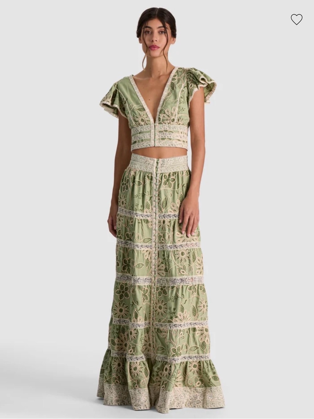 ALICE + OLIVIA KEELEY EMBROIDERED TOP, SIZE SMALL & ADIRA MAXI SKIRT, SIZE 4